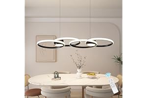 Jaycomey Modern LED Pendant Light, 4 Rings Dimmable LED Chandelier Lighting Fixture with Remote, Adjustable Hanging Chandelie