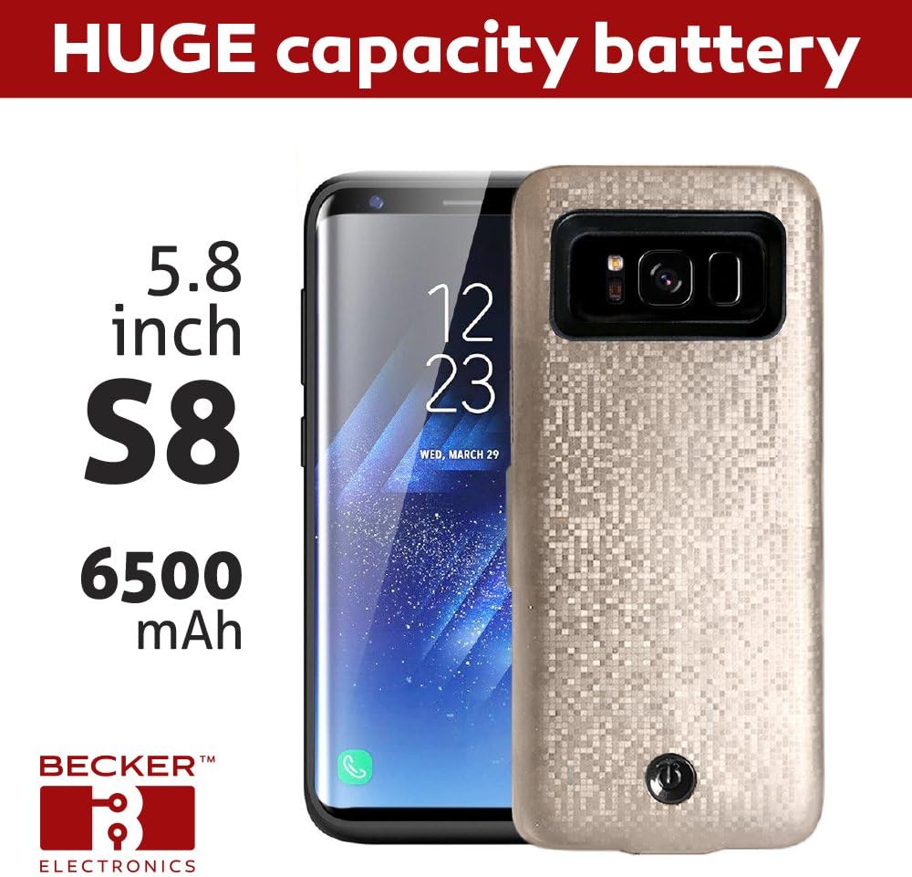 New Samsung S8 battery case gold, BECKER ™ Smart Rechargeable Battery Case 6500mAh Power Bank for Samsung S8