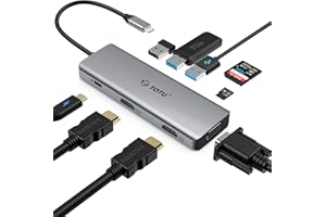 TOTU Docking Station, USB C Hub, 9 in 1 Triple Display Docking Station with Collage Display Mode, Dual 4K HDMI, VGA, 100W PD, 3 USB 3.0 and TF/SD Card Reader for MacBook Pro Air and Type-C Laptops