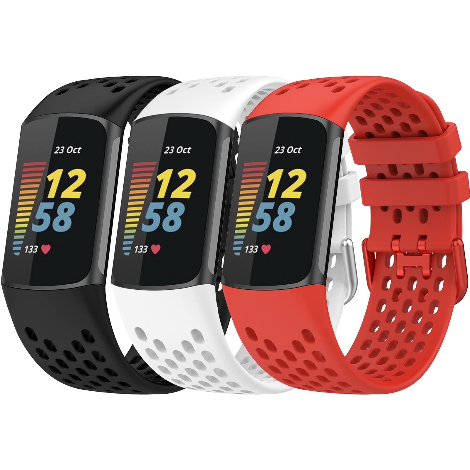 TopPerfekt Sport Straps Compatible with Fitbit Charge 6 Strap, Adjustable Breathable Soft Silicone Sport Replacement Watch Band Straps Wristbands Bracelet for Charge 5 Activity Tracker Women Men
