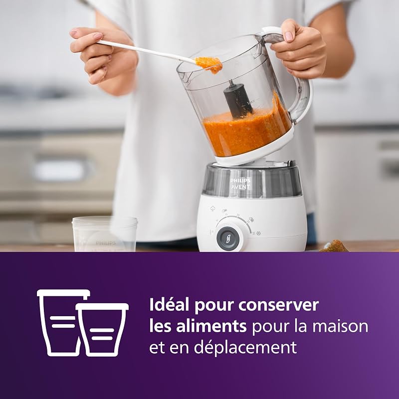 Philips Avent robot cuiseur-vapeur et mixeur Coffret cadeau - Robot cuiseur-mixeur 4 en 1 pour bébé, cuit à la vapeur, mixe, décongèle et réchauffe, avec pots de conservation, SCF883/20