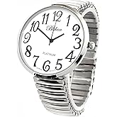 Blekon Collections Silver Super Large White Face Case Size 43mm EXTRA LARGE Stretch Band Japanese Movement PC21J Fashion Watch