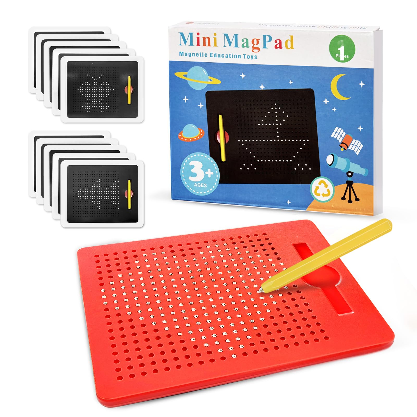 AMFUN Magnetic Steel Ball Drawing Board with Pen, Magnetic Drawing Boards For Kids, Magnetic Doodle Board Tablet, Educational Toy for Children's Drawing, Doodling and Writing (Red)