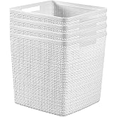 Curver Set of 4 Large Cube 17L Jute Decorative Plastic Organization and Storage Baskets - Perfect Bins for Home Office, Closet Shelves, Kitchen Pantry and All Bedroom Essentials, White