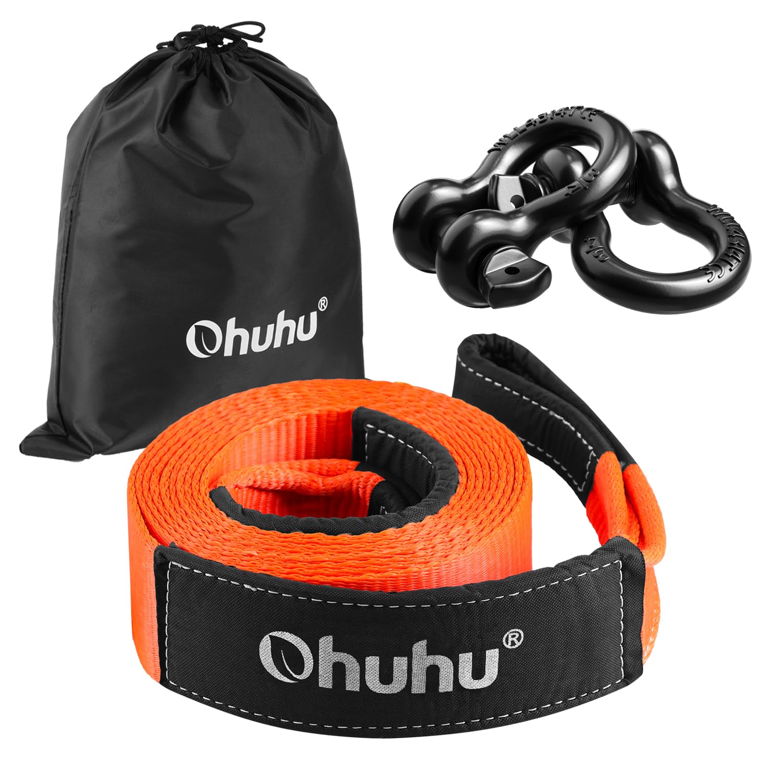 Photo 1 of Tow Straps with Shackles, Ohuhu Heavy Duty 3" x 20ft Recovery Strap Kit with Hooks, 31,944 lbs Break Strength, Triple Reinforced Loop & Protective Sleeves, 3/4" D-Ring Shackles for Truck Jeep SUV ATV
