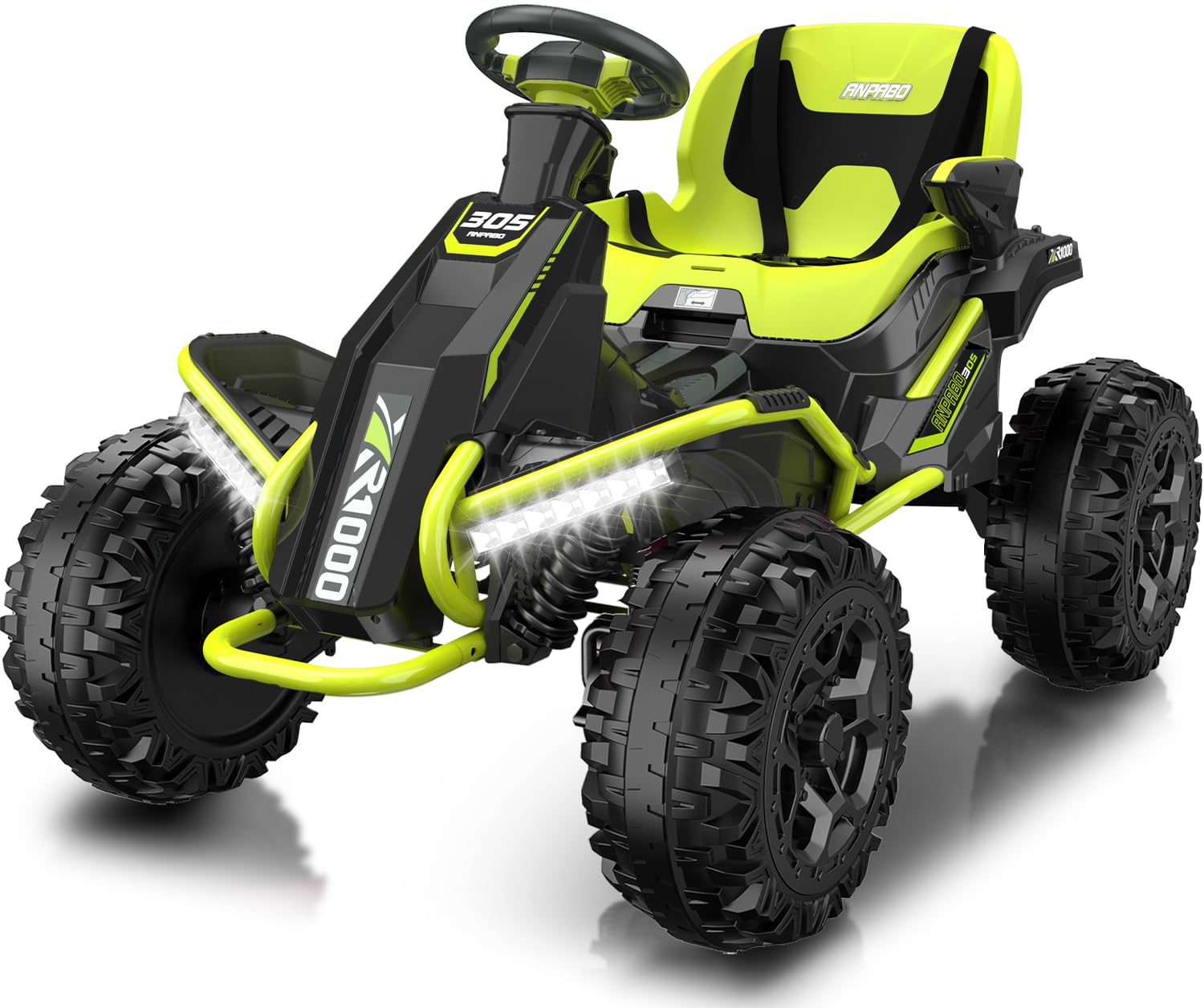 ANPABO 24V 4x4 Ride On Toy for Big Kids, 4x200W Motors, 5MPH, Kids Car w/Parent Remote, Wide Adjustable Seat, Headlights, Metal Frame, Shock Absorbers, 4 Wheeler Quad for Kids 3-12, Green