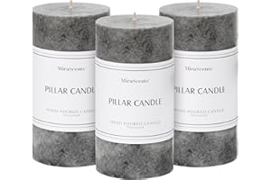 MIRASCENTS 3x6 inch Grey Pillar Candles Set of 3, Unscented Pillar Candle, Dripless and Smokeless Large Candles, Candle for Home Decor, Dinner Table,Weddings, Holidays