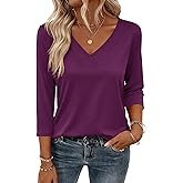 Zeagoo 3/4 Length Sleeve Womens Tops V Neck Shirt Dressy Casual Blouse Basic Tshirts 2026 Fashion Clothing S-2XL