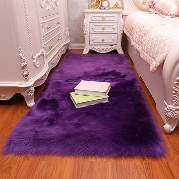 Chitone Faux Fur Sheepskin Area Rug Baby Bedroom Rugs Fluffy Rug Home Decorative Shaggy Rectangle Carpet 2x6 Feet Purple