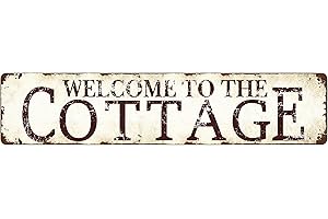 Rustic Metal Sign Welcome to The Cottage - 16"x4" Farmhouse Kitchen Decor - Country Cottage Wall Art for Cabin, Porch, Garden