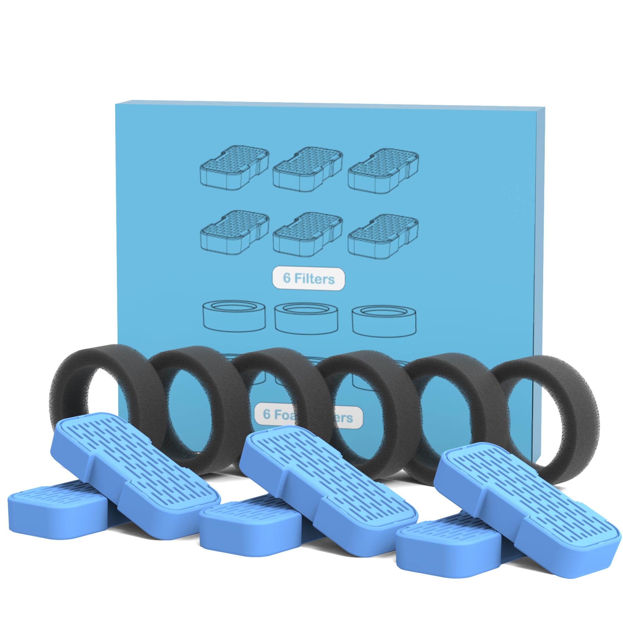 GOOSTOO Cat Fountain Filters, 6 Carbon Filters + 6 Sponge Filters, Triple Filtration, Keeps Water Fresh and Clean, Suitable for Drinking Fountain for Cats (B0CGDWYJN7 B0C6XPFT7Q)