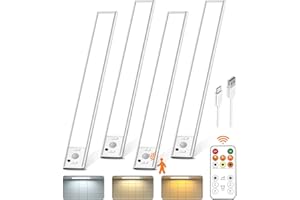 LENOMA Under Cabinet Lighting with Remote Control,2500mAh USB Rechargeable Motion Sensor Light Indoor,350 Lumen LED Closet Lights,3 Color Temps Wireless Under Counter Lights for Kitchen,Pantry, Stair, 4 Pack