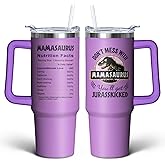 40oz Mamasaurus Tumbler with Handle and Straw, Don't Mess with Mamasaurus You'll Get Jurasskicked, Coffee Mug Water Bottle Stainless Steel Cup, Mothers Day Christmas Birthday Gift