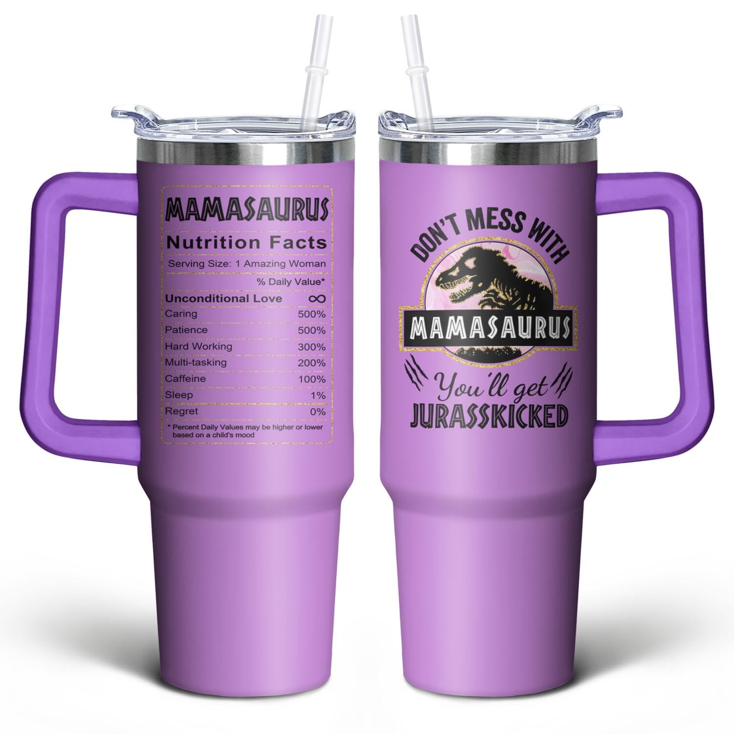Photo 1 of 40oz Mamasaurus Tumbler with Handle and Straw, Don't Mess with Mamasaurus You'll Get Jurasskicked, Coffee Mug Water Bottle Stainless Steel Cup, Mothers Day Christmas Birthday Gift
