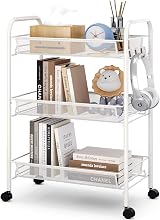 3-Tier Rolling Cart On Wheels White Easy Assemble Storage Trolley