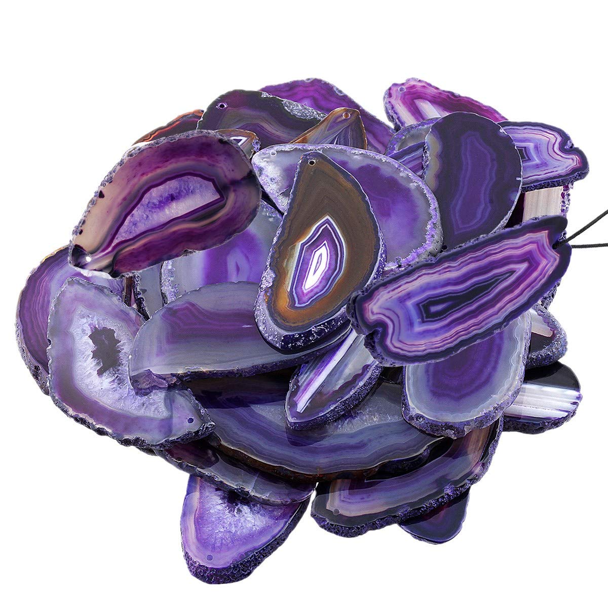 KYEYGWO Top Drilled Irregular Agate Quartz Slice Pendant Jewelry Charms for Jewelry Making, Pack of 10