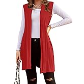 Beyove Womens Long Vests Sleeveless Draped Lightweight Open Front Cardigan Layering Vest with Side Pockets