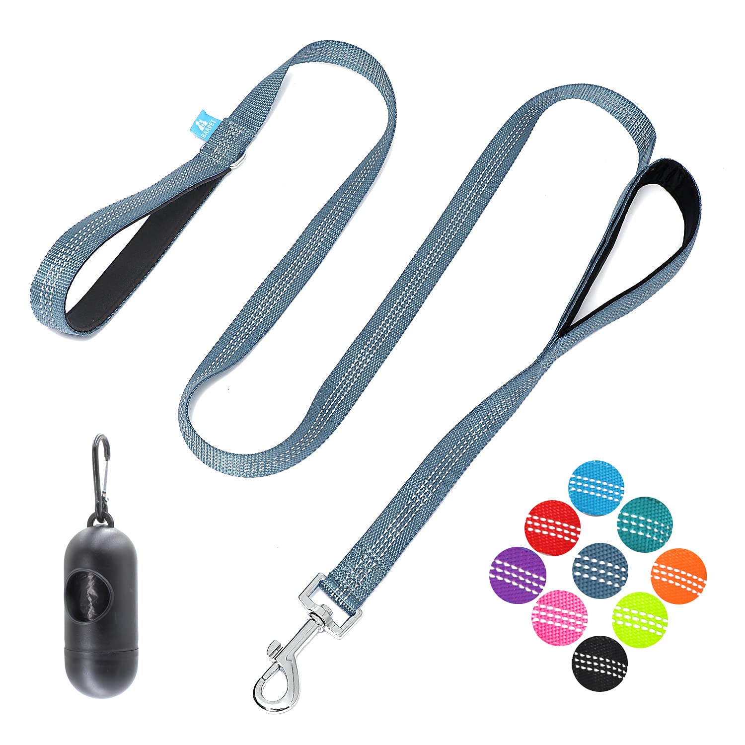 BAAPET Two Handle Dog Leash, Dual Soft Padded Handles with Traffic Control Handle Leash for Small Medium or Large Dogs (3/4'' x 5 FT, Grey)