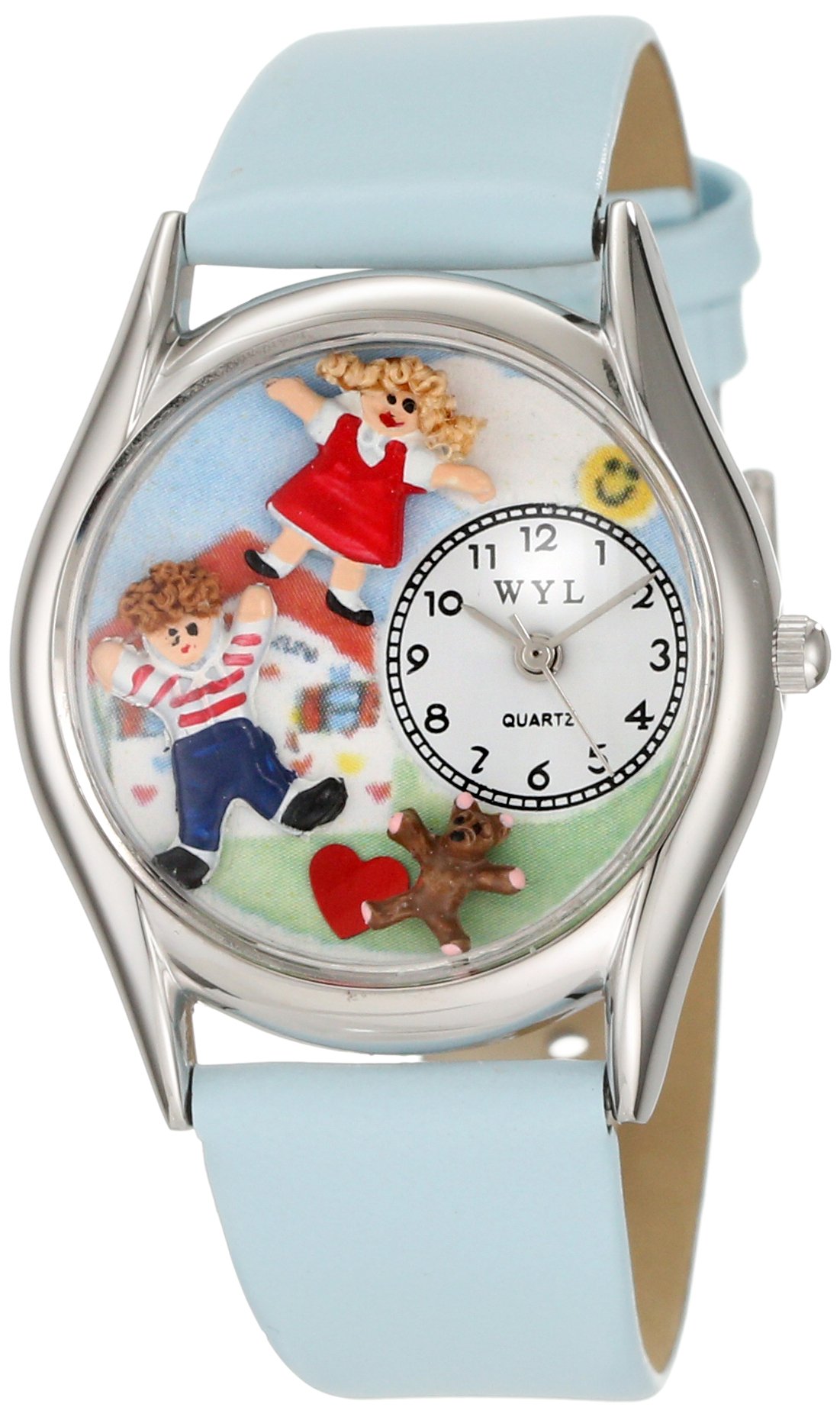 Whimsical Watches Day Care Teacher Red Leather and Silvertone Unisex Quartz Watch with White Dial Analogue Display and Multicolour Leather Strap S-0640007