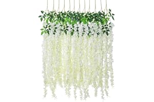 Luyue Wisteria Artificial Flowers 4.6ft Hanging Flowers Garland Vine for Wedding Party Home Decoration in Off White