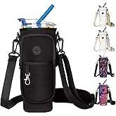 Tzuoieo Water Bottle Holder with Strap for Stanley 40oz Tumbler with Handle, Water Bottle Carrier Bag with Phone Pocket, Wrap Around Drink Pocket Carrier with Adjustable Shoulder Strap & Carabiner
