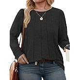 VISLILY Womens-Plus-Size-Tops Dressy Long Sleeve Shirts Casual Crewneck Tunics Tees Trendy Pleated Comfy Blouses XL-5XL