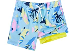 SURF CUZ Boys Swim Trunks with Boxer Brief Liner Toddler Boy Stretch Swimsuit Shorts Quick Dry Swimming Trunks Bathing Suit
