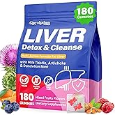Liver Detox Cleanse & Repair, 2000mg Milk Thistle Liver Detox , Herbal Liver Support Supplement with Beetroot, Dandelion Root, Turmeric, Glutathione for Gut Health, Metabolism, Energy, 180 Gummies