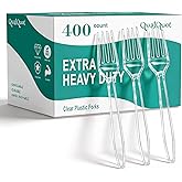 QualQuot 400 Count Heavy Duty Clear Plastic Forks, Solid and Durable Disposable Forks, BPA-Free and Heat Resistant, Premium Disposable Fork for Daily Use and Party
