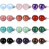 Laumoi 12 Pairs Natural Agate Stone Ball Studs Crystals Gemstone Amethyst Rose Quartz Earrings Studs Round Polished Earrings Jewelry for Women
