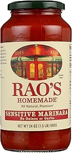Rao's Homemade Tomato Sauce, Sensitive Formula, 24 oz, Pasta Sauce, Carb Conscious, Keto Friendly, All Natural, Premium Quali