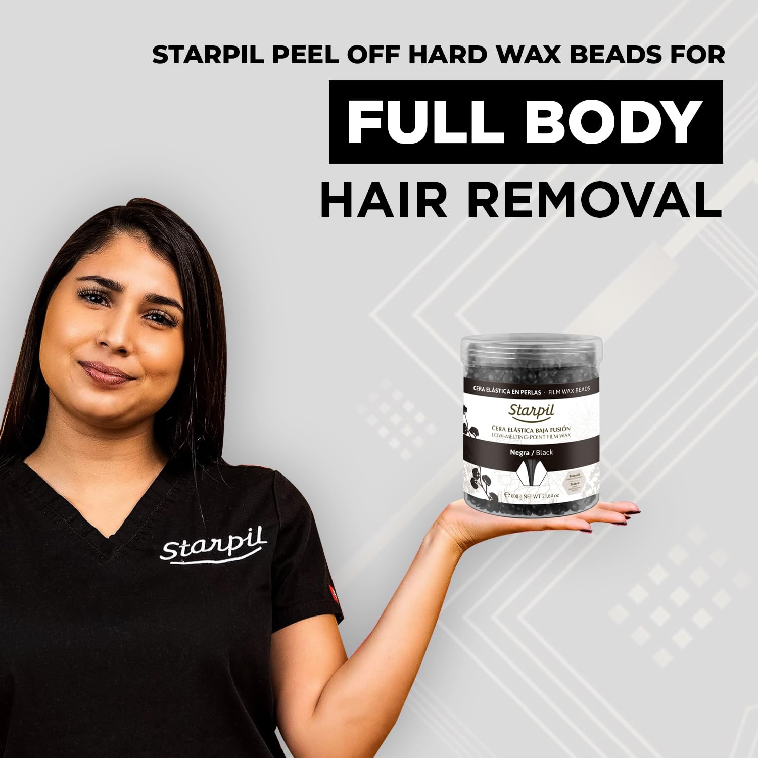 Starpil Wax 600g / 1.3 lb Black Hard Wax Beads for Painless Hair Removal, Stripless Wax Beads, Polymer Blend Low Temperature Wax for Face, Bikini, Brazilian, Legs, Underarm, Back and Chest