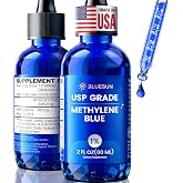 Bluesun Methylene Blue Drops 1% Pharmaceutical Grade - Made in USA, Formaldehyde-Free, Third-Party Tested, USP Purity 99.99%, GMO-Free, Alcohol-Free - 2 Fl Oz (60mL) in Amber Glass, 10mg/mL