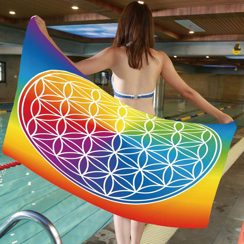 幅152.4cm x 長さ78.74cm コットン マイクロファイバー バスタオル [ダークブルー、オーシャンウェーブ インスパイアード パターン 楕円形 水平 カービーライン 静かなセレン、ブルーダークブルー] ホテル スパ ビーチ プール バス、ユニセックスタオル 62.99