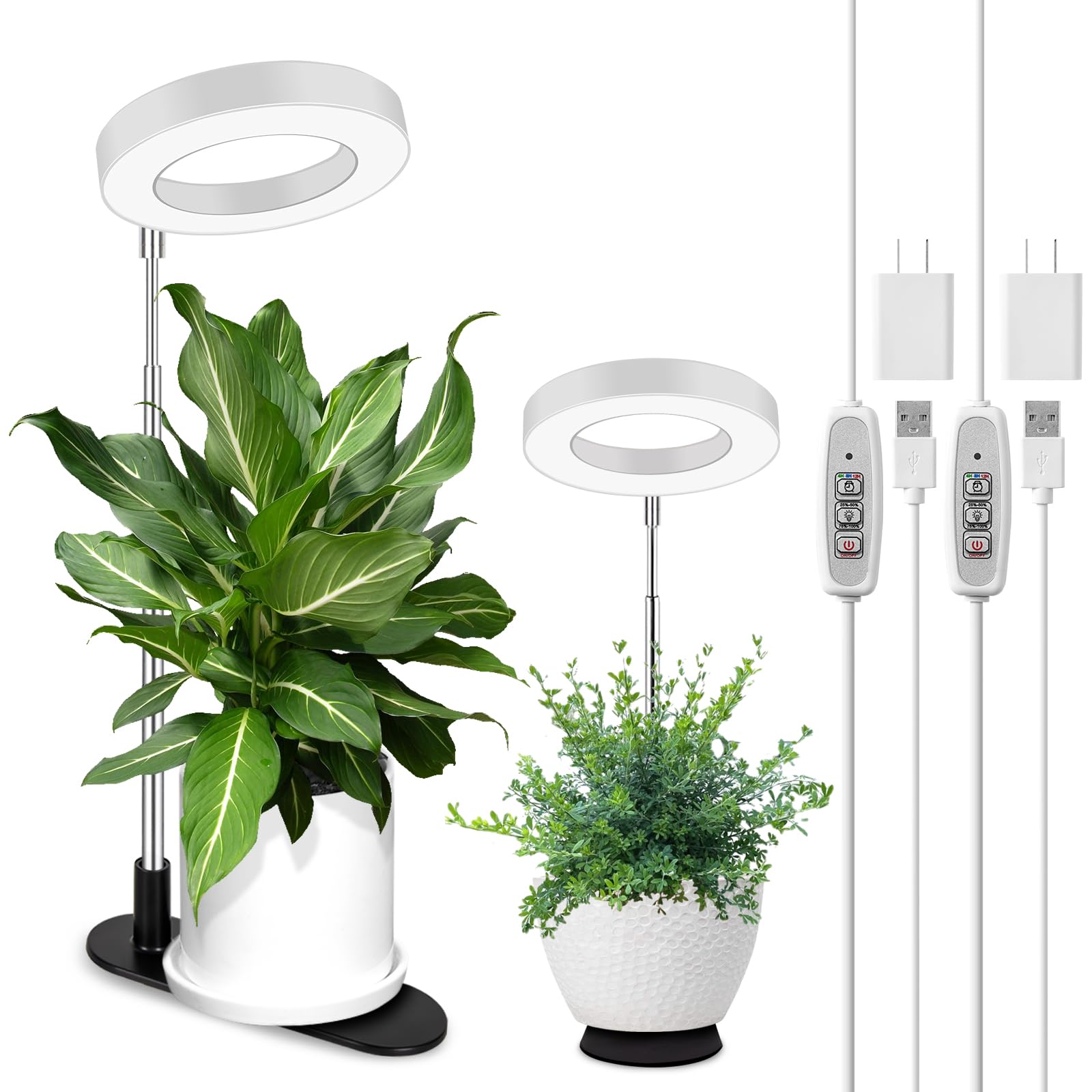Photo 1 of SAVILER Plant Lights for Indoor Plants, Full Spectrum Growing lamp for Indoor Plants, Desk Grow Light with Detachable Base, Height Adjustable 7.8"-26", 4/8/12H Timer & 4 Brightness Levels, 2 Pack