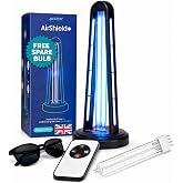 Pristyn AirShield+ UV Light Sanitizer for Whole Room, UVC Lamp with Remote Control, 3 Timer Settings &amp; Auto Safety Shutoff, Spare Bulb Included, Portable Ultraviolet Light for Home &amp; Office