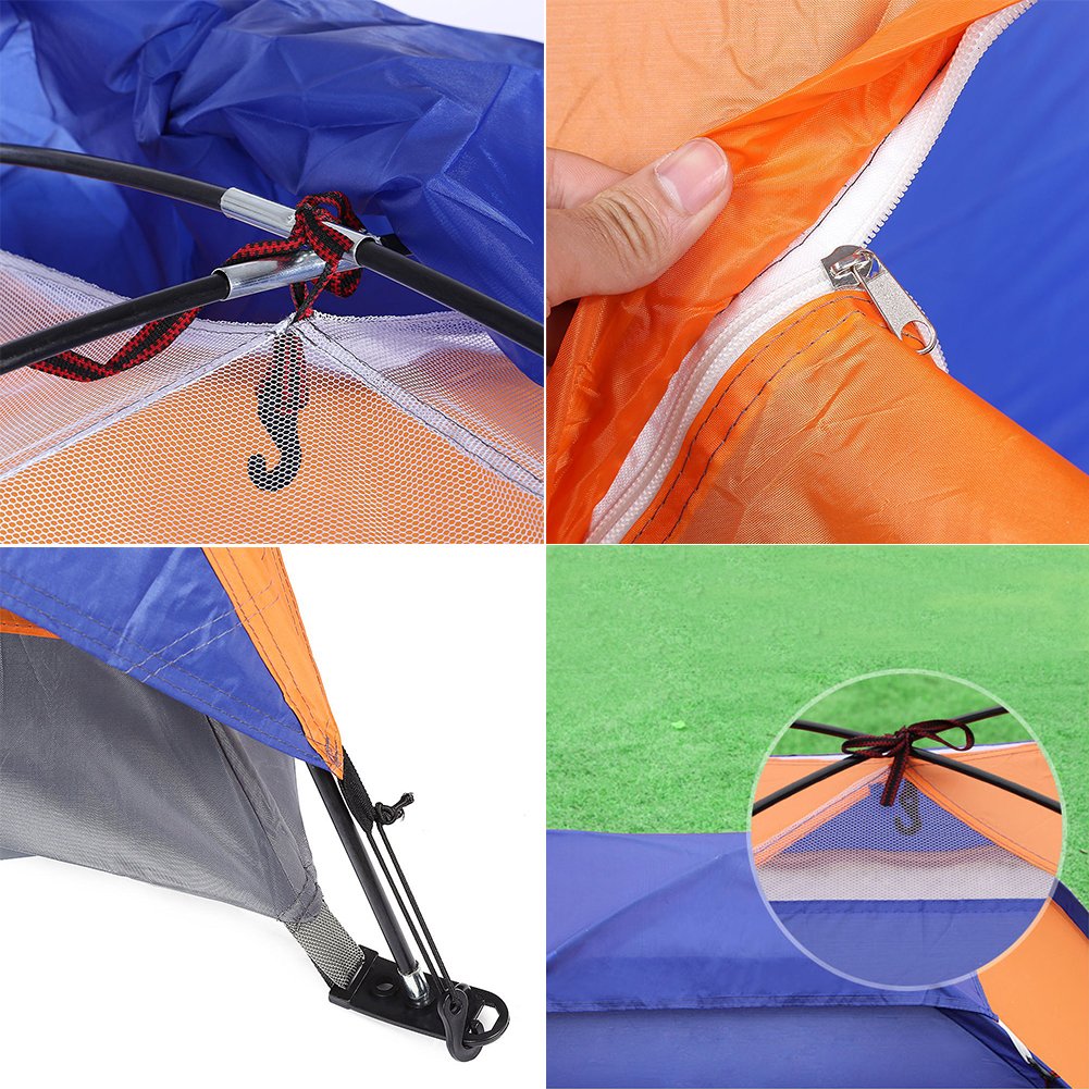 Camping Tent Double Layer 2 Door Backpacking Tents Hiking Shelters 4 Season Family Instant Tent (orange & blue, 3-4 person tent)