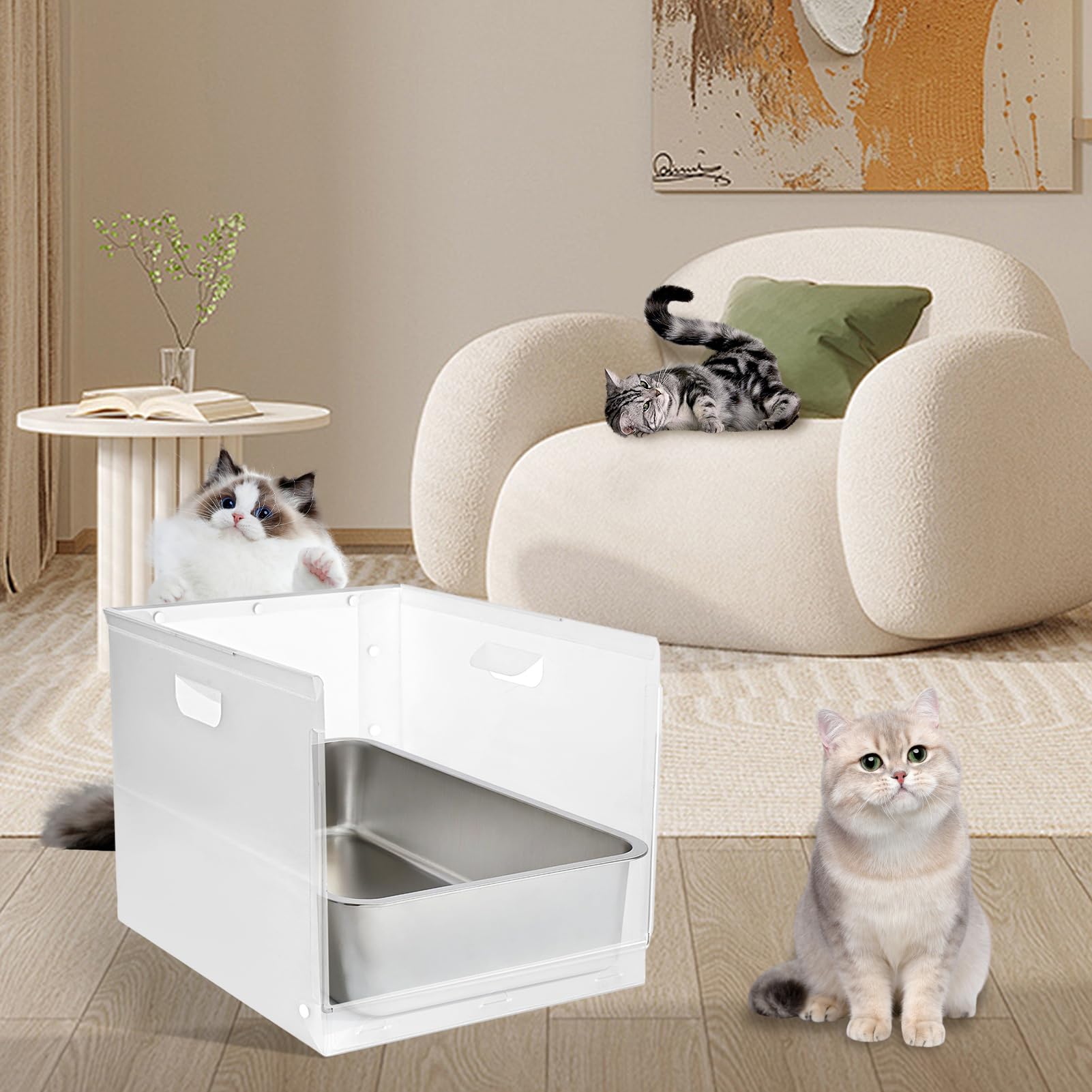 Photo 1 of 1Pc Cat Litter Box Enclosure with Shield, Pee Shields High Side Litter Box Enclosure, Dog Litter Box Splash Guard, Cat Box Enclosure with Shield (Without Pan) (Large)