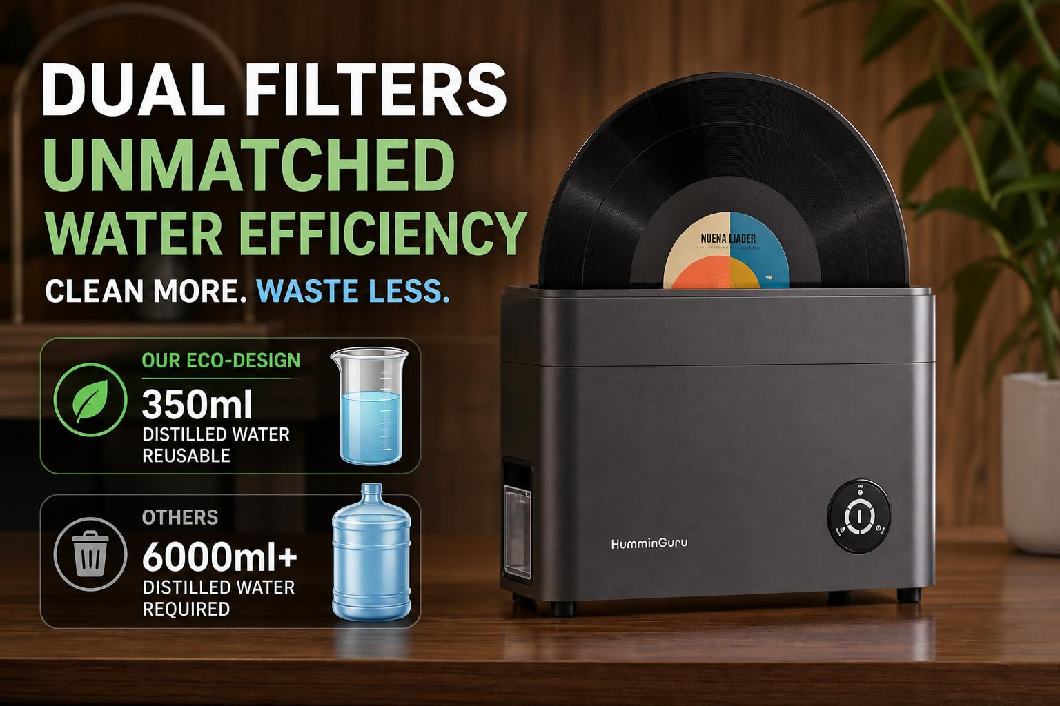 HumminGuru Ultraschall-Schallplattenreiniger – 40-kHz-Ultraschall-Schallplatten-Reinigungsgerät mit automatischer Trocknung, schallplatten reinigungsset mit wasserfilter (Dunkelgrau, 12 Zoll) 4