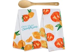 LUTI Home Bring Your Own Sunshine Citrus Lemons & Oranges Kitchen Towel Gift 3 Piece Set with 2 Kitchen Towels and Spoon - Hostess, New Home, Gift Set