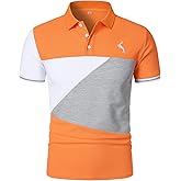 HOOD CREW Man’s Fashion Polo Shirts Short Sleeves Collared T Shirt Color Block Sports Golf Polos