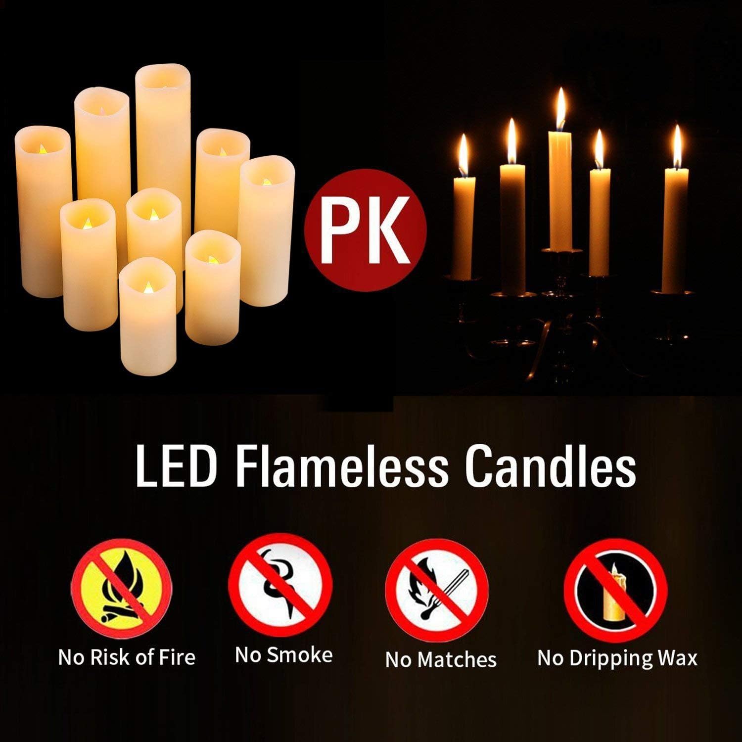 Antizer Flameless Candles Led Candles Pack of 9 (H 4" 5" 6" 7" 8" 9" x D 2.2") Ivory Real Wax Battery Candles with Remote Timer: Home Improvement