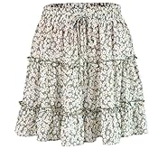 LYCHIC Womens Summer Flowy Tiered Ruffle Mini Skirt Cute High Waist Beach Boho Floral Polka Dot Short Skirts