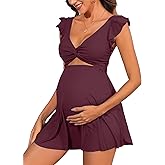 Charmo Ruffle Ribbed Maternity Swimsuit One Piece Cutout Pregnancy Bathing Suits Push Up Twisted Swimwear Swim Dress