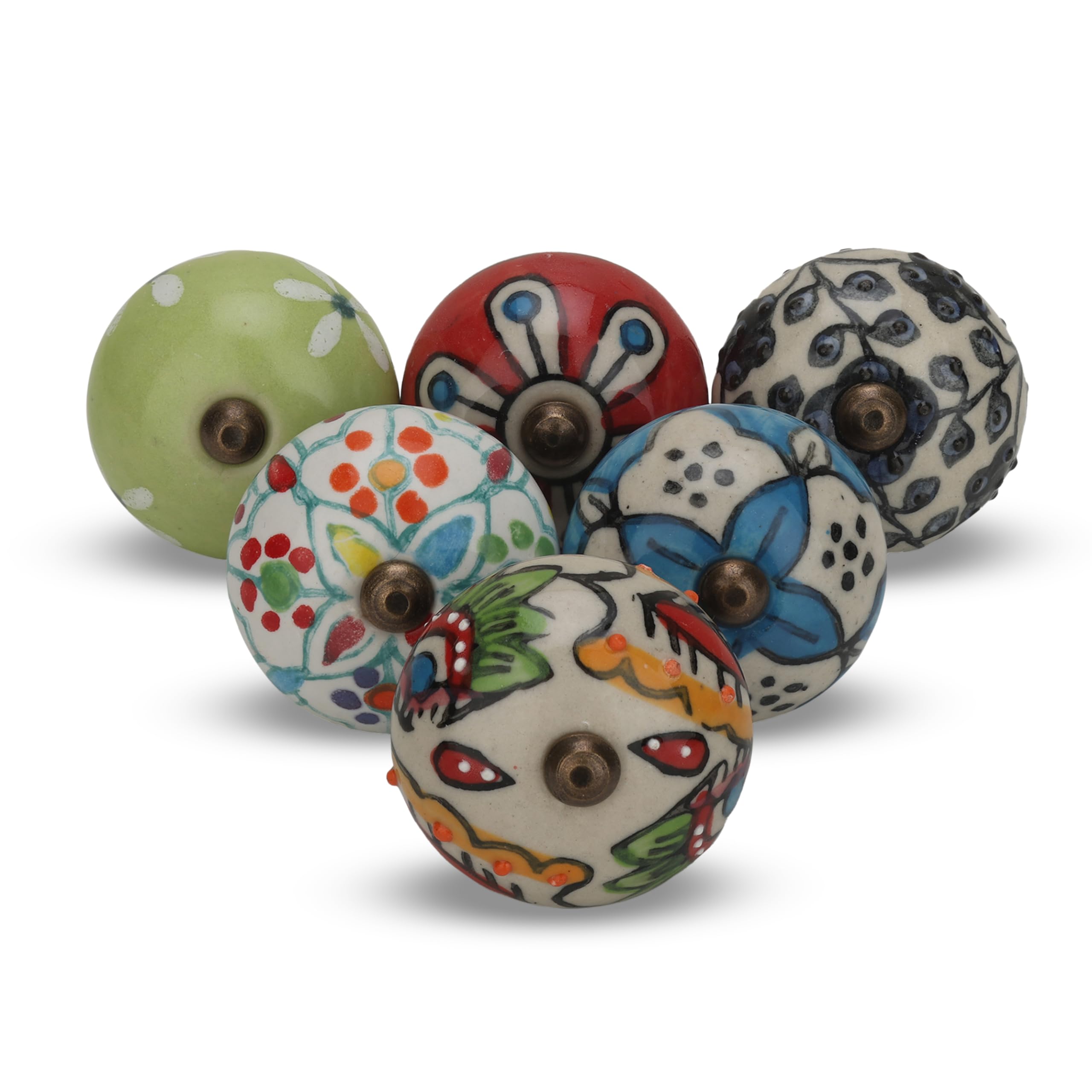 FURNISHFUL FINESSE Assorted Cabinet Multicolor Ceramic Drawer Pull Handle Kitchen Cupboard Wardrobe Knob Boho Room Decorative Furniture Hardware Dresser Drawers Knobs-Pack of 6