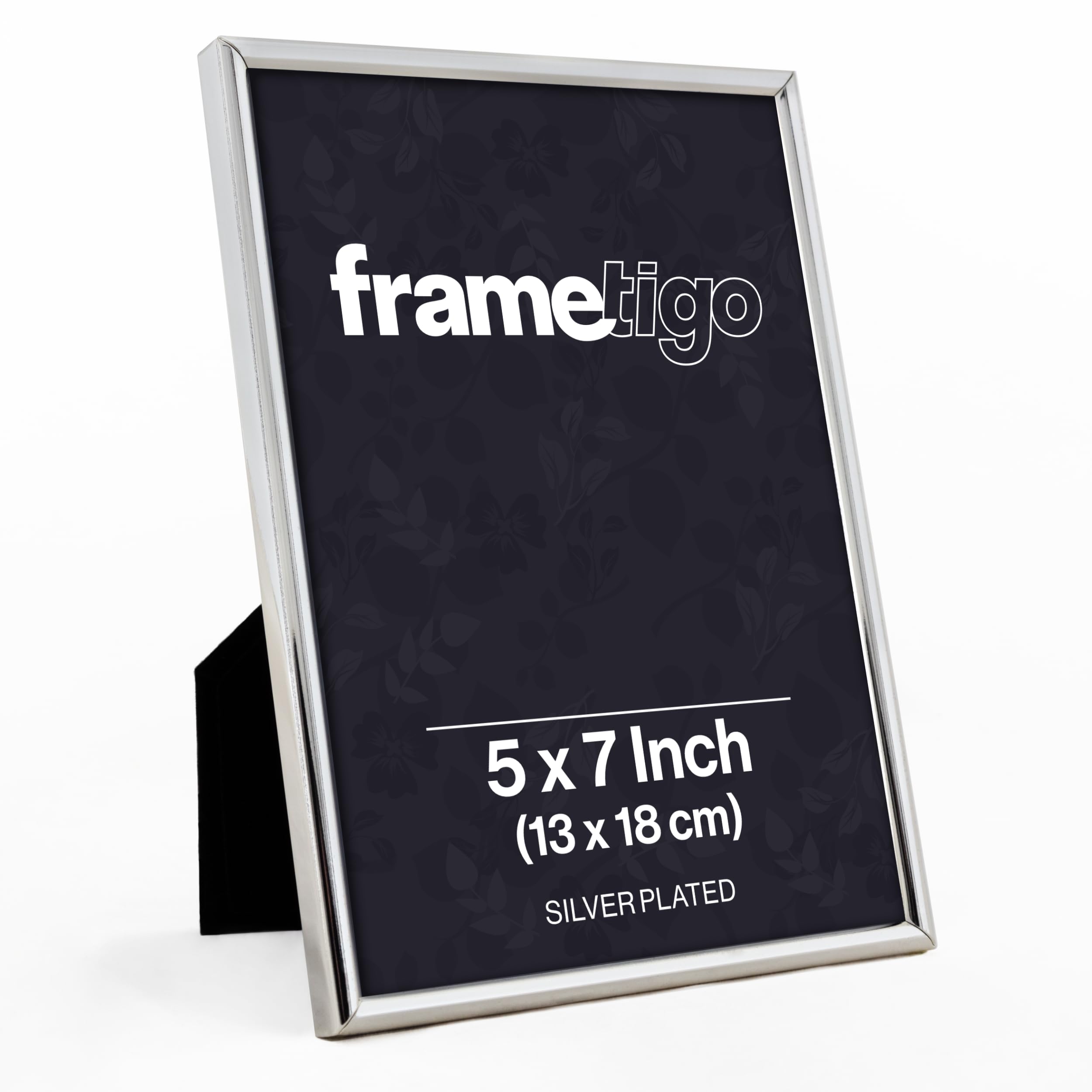 Frametigo - Silver Plated Thin Edge Photo Frame, 5"x7" (13x18cm) Photo Size - Velvet Frame Backing & Stand - Real Glass Window - Tarnish-Resistant - Landscape or Portrait Orientation