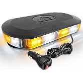 HLauto 700A Rooftop Beacon Strobe Lights Bar, Amber White | 72 LED Mini Safety Flashing Warning Lights Bar w/Magnetic Base for 12-24V Trucks, Construction Vehicles, Snowplow, Cars
