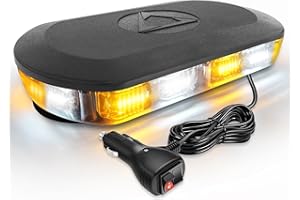 HLauto 700A Rooftop Emergency Strobe Lights Bar, 72 LED Amber White Mini Beacon Safety Flashing Warning Traffic Lights Bar w/Magnetic Base for 12-24V Trucks, Construction Vehicles, Snowplow, Cars