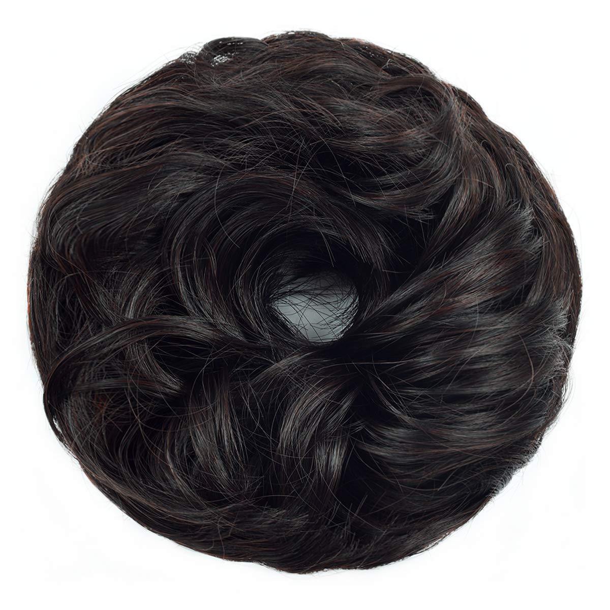 Rose bud Messy Bun Hair Pieces For Women Hair Bun Extension Updo Curly Messy Bun Scrunchie Natural Black in Dark Auburn