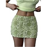 Floerns Women's Floral Mini Skirts Sheer Mesh Low Rise Night Out Bodycon Skirts